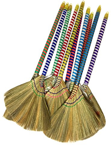 Choi Bong Co Vietnam Hand Made Straw Soft Broom with Colored Handle 12 Head Width, 40 Overall Length -1pc