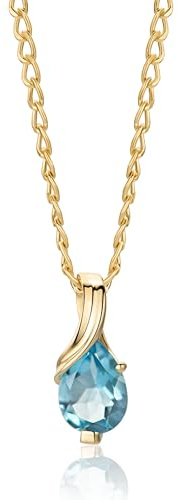 MIORE Halskette Damen, 9 Karat 375 Gelbgold und 18K vergoldetes 925 Silber, Smaragd/Rubin/Topas/Saphir/Aquamarin Tropfen-Anhänger, Made in Italy, Panzerkette 45cm, Schmuck Damen, mit Schmuckbox