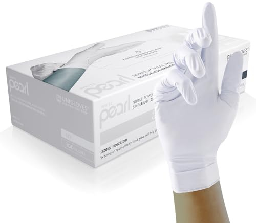UNIGLOVES White Pearl Nitril-Untersuchungshandschuhe | vielseitig einsetzbar, puderfreie und latexfreie Einweghandschuhe - Box mit 100 Handschuhen, Weiß, Extra groß (GP0025)