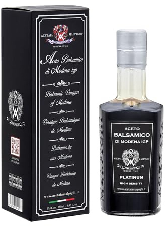 Acetaia Malpighi – Aceto Balsamico di Modena IGP Platino – 250 ml – 100% Naturale Senza Caramello – Lunga Maturazione in Barriques di Rovere