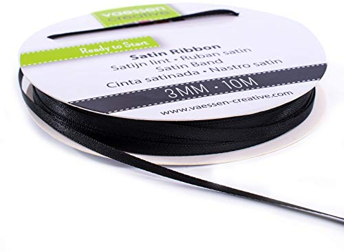 Vaessen Creative Satinband 3mmx10m Schwarz, Schleifenband, Dekoband, Bänder zum Basteln, Stoffbänder für Hochzeit, Taufe Und Geburtstagsgeschenke