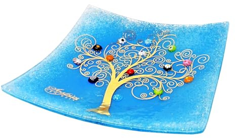 Sospiri Venezia Dekoteller - Ablageschale/Dekoschale aus Murano-Glas mit Lebensbaum und Murine, Handgefertigt, Geschenkidee für Zuhause und Eingangsbereich 14x14 cm