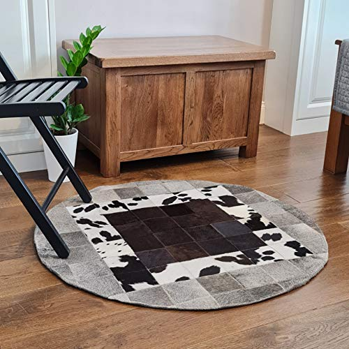 Runder Kuhfell Patchwork Teppich - natürlicher Premium Teppich - Wohnzimmerteppich - Designer Dekorteppich - Rindsleder - Patchwork - Tapis Patchwork Rond en peau de Vache