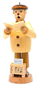 Drechslerei Friedbert Uhlig, Räuchermännchen Nr. 073, Chorsänger, 25 cm hoch, aus regionalem Holz gedrechselt, echte Handarbeit aus dem Erzgebirge, Weihnachten, Holzkunst, Echtholz