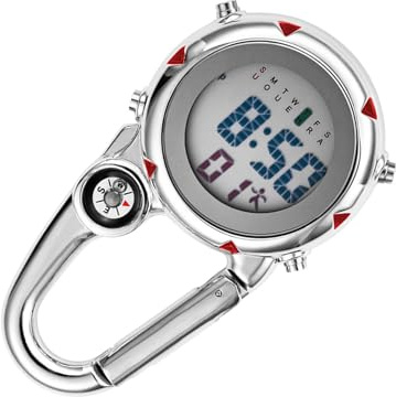 VOSAREA Karabiner Uhr Digital Sportuhren Angeln Wandern Klettern Mini Taschenuhr mit Kompass Camping Outdoor Activities Ärzte Krankenschwestern Rot