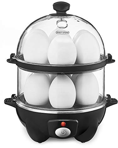 BELLA Double Tier Electric Egg Cooker and Omelet Maker with Auto Shut Off, for Easy to Peel, Poached Eggs, Scrambled Eggs, Soft, Medium and Hard Boiled Eggs, 12 Egg Capacity Tray Included, Black