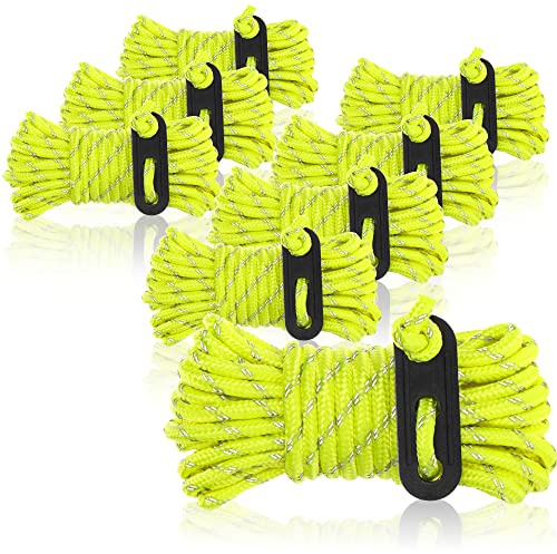 COM-FOUR® 8x killrep, vardera 4m för camping, reflekterande i gult - tältsnöre med killspänne - spännsnöre - campinglina - repsträckare - tältlina - stormrem