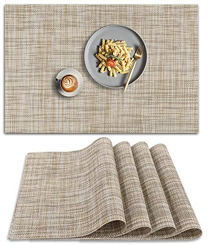 homEdge PVC-Platzdeckchen, rutschfest, hitzebeständig, waschbares Vinyl, Linen Yellow, 4 Stück