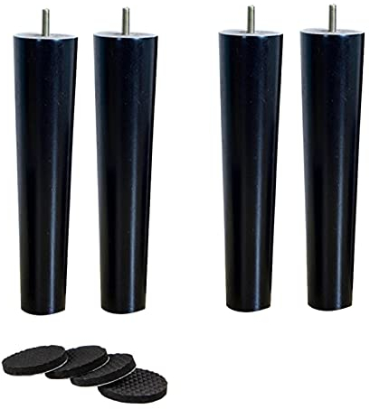 NIANXINN Holzmöbel Beine,4er Set Schwarz Massivholz M8 Bolzen & Gummiauflagen Ersatz Möbelfüße Sofa Beine,für Schrank Stuhl Couch Bettbeine Tischfüße Möbel Hardware Zubehör (25cm)