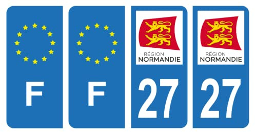 HADEXIA Nummernschild-Aufkleber, französisches Departement 27 Eure Region Normandie & F Frankreich, 4 Stück