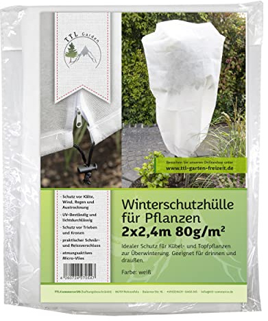 TTL GARDEN 200 x 240 cm Winterschutz Haube 80g/m² weiß mit Reißverschluss | - für Pflanzen - Premium Vlies Schutzhülle, Frostschutz Haube für Kübelpflanzen Palmen Oliven - gegen Frost Wind Austrocknung