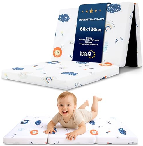 Vikbar madrass hopfällbar resebädd babymadrass 60x120 cm - Hopvikbar madrass för barn gästmadrass vikbar babymadrass golvmadrass sovmadrass och resemadrass Regnbåge