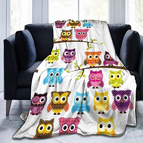 Flaushig Kuscheldecke 150x200cm Personalisierte Decke Nette Eulen und Zweige Super Weiche Flanell Fleecedecke Warme Wohndecken für Erwachsene und Kinder als TV-Decken Sofadecke Wohndecke Couchdecke