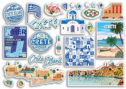 A5 Foglio adesivo Creta Punti di riferimento Adesivi in vinile - Grecia mappa aeroportuale francobolli Skyline Bandiera Viaggi Vacanze Città Viaggi Scrapbooking Bagagli #79096