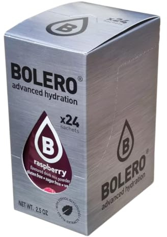 Bolero RASPBERRY 24x3g | Jus en poudre sans sucre, édulcoré à la stévia + vitamine C | pour enfants et sportifs | sans gluten, végétalien | saveur de framboise