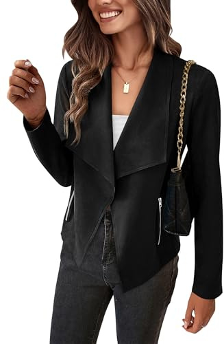 PRETTYGARDEN Women's Faux Suede Jackets 2026 Fashion Fall Clothes Long Sleeve Open Front Cropped Coat Outwear (Black,X-Large)
