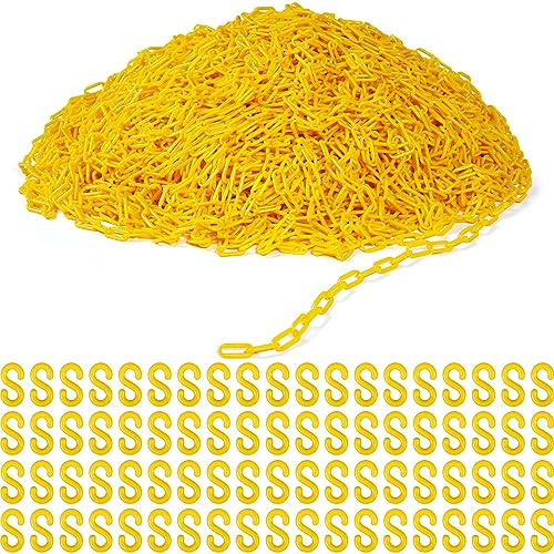 Geelin 1000ft Yellow Plastic Barrier Chain Plastic Chain Links Weatherproof Safety Link Crowd Control Barriers Garden Fence Decoration