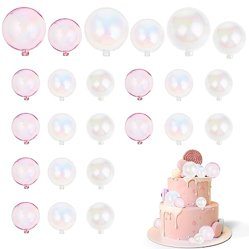 Tortendeko Kugeln 24 Stück Bunte Luftblasen Topper Kugel Kuchen Deko Ballon Kuchenaufsatz Cupcake Einsatz DIY Dekorationen Torten Deko für Hochzeit Jahrestag Geburtstagsparty