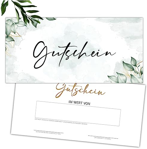 Eummel 25 Blanko Gutscheine zum selbst Ausfüllen Nagelstudio Friseur Kosmetik Massage Wellness Fußpflege Blanko Gutschein Vorlage Gutscheinkarte Geschenkgutschein (floral grün)