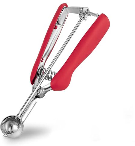 TJ POP Small Cookie & Ice Cream Scoop, 1 Teaspoon, Mini, 0.2oz / 25mm, Easy Squeeze & Release, Red
