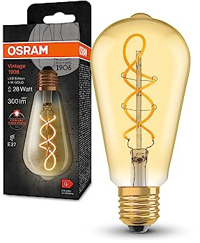 OSRAM Vintage 1906 Classic Edison Fil Led Lamp, E27, Spherical, Gold, 4W, 300Lm, 2000K, Warm White Comfort Light Color, Very Low Energy Consumption, Long Life