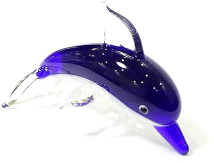 HXSCOO Ornamento di Figurine di Delfini in Vetro di Murano Blu Scuro Forniture for acquari Collezione di Decorazioni for la tavola di casa Simpatica Piccola Statua di Animali marini