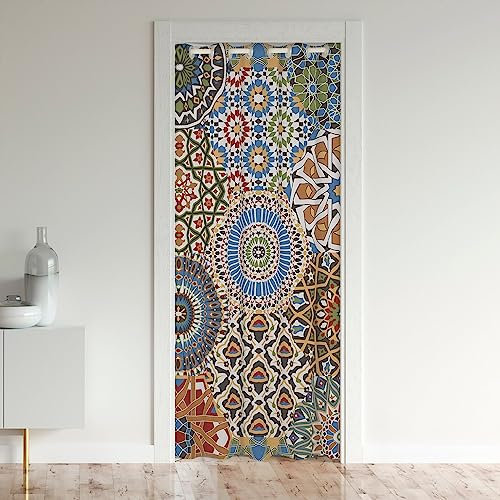 Homewish Patchwork Flowers Door Curtain Moroccan Style Floral Doorway Curtain Colorful Bohemian Exotic Blackout Curtain Ethnic Stylish Door Drape for Living Room, 1 Panel, 34 W X 80 L