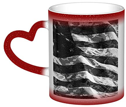 ZaKhs Kaffeetasse mit Camouflage-Muster und amerikanischer Flagge, Farbwechsel, Keramikbecher, isoliert, Reisebecher für Damen und Herren