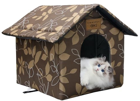 Vinnypet Katzenhaus Für Draußen Winterfest Wasserdicht Katzenhöhle | Haustierhaus mit Plüschkissen Warm Hundehöhle Waschbar Wetterfester Hundehaus Tierheim Für Streuner Haustiere 40x40x45cm