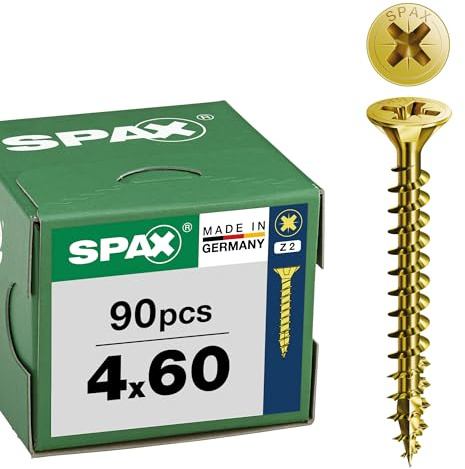 SPAX Vis universelle 4 x 60 mm, 90 pièces - Vis á filetage total, tête fraisée, empreinte cruciforme Z2, pointe 4CUT, revêtement YELLOX - 8000000287459