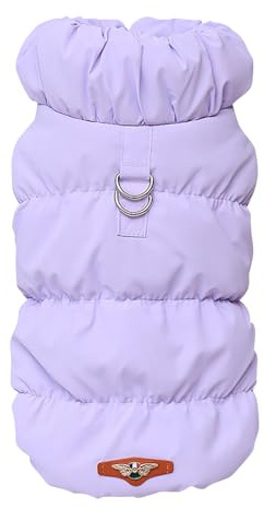 Wintermantel für Welpen und Hunde, warme Fleece-gefütterte Jacke, wasserdicht und winddicht, D-Ring-Befestigung, Größen S, M, L, Hellviolett