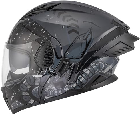 OUMURS Modular Motorcycle Helmets Full Face Flip up Street Bike Motorcycle Helmet for Unisex Adult Model-167 Future Gray - M