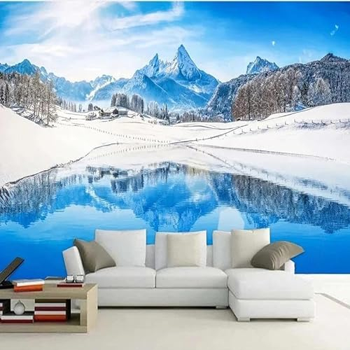 TANYANG Papier Peint Personnalisé Bleu Beau Paysage De Montagne De Neige Photo Murale Salon Tv Canapé Étude Fond Papier Peint Pour Murs 3 D 150Cm(W)×105Cm(H)