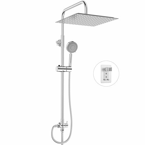 BIMVER Edelstahl Regendusche Duschset ohne Armatur, Duschsystem mit eckige Kopfbrause 30x30cm & Handbrause (5 Strahlarten) wassersparendes Duschgarnitur Überkopfbrause set, Chrom