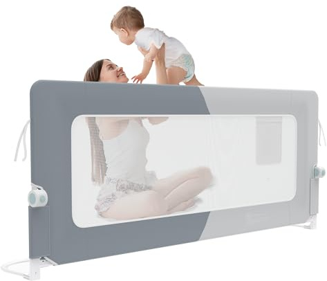 Froadp Rete Protettiva per Letto, Protezione Anticaduta per Bambini, Rete Protettiva Pieghevole per Letto, Protezione Anticaduta per Letto per Bambini, Rete Protettiva per Letto per Bambini (Grigio