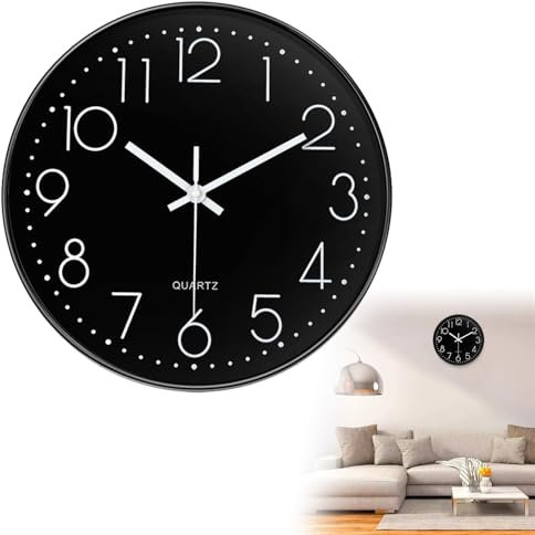 TMRBBesty Orologio da Parete Silenzioso,Orologio da Parete Circolare,orologio da Parete Argento Nero Silenzioso,Movimento al Quarzo,Senza batteria,20cm
