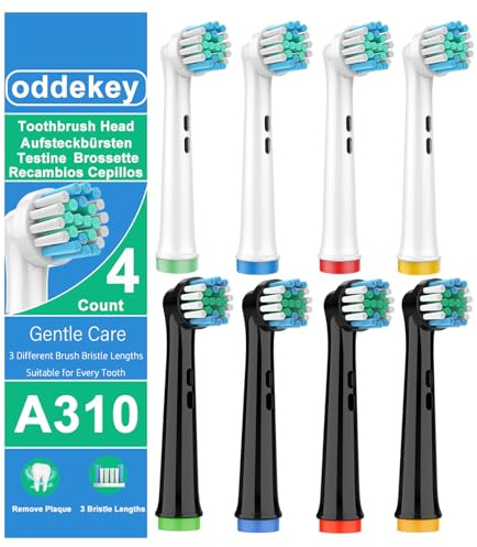OddeKey Recambios Cepillos Compatible con Braun Oral B Vitality Pro, Pro 3, Cabezales para Cepillo Electrico Oral B, Repuestos Cuidados Suaves, Pack de 8 Cabezales, Nnegro/Blanco