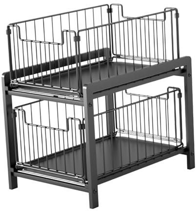 Milageto Organizer per lavandino, 2 Ripiani, Organizer per mobiletto da Bagno Scorrevole, Organizer Multiuso per Piano di Lavoro, per mobiletto con Vassoio per
