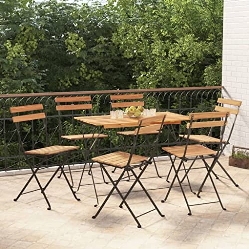 KATERYY 7-TLG. Bistro-Set Klappbar Massivholz Akazie und Stahl,Klappbares BistroSet aus massivem Akazienholz für Garten und Balkon