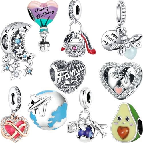 WINRARO 10PCS Charms Kompatibel mit Pandora Charms Armband Halskette, Charms für Armbänder für Frauen, Perfektes Schmuckgeschenk für Frauen, Ideal für Weihnachten, Geburtstagsfeiern, Muttertag.