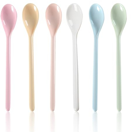 BSITSSS 6 Stück Löffel, Plastiklöffel Wiederverwendbaren, Lange Löffel Mehrfarbig, Mehrzweck Kaffeelöffel, Kunststoff Löffel für Heiße Suppen, Joghurts, Desserts und Mehr