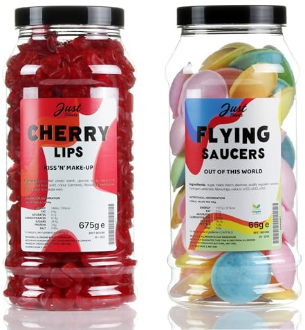 Just Treats Cherry Lips and Flying Saucers - Sweet Gift Jars of Cherry-Laden Dreams - 5,13