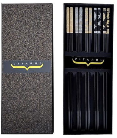 Baguette Chinoise | kit 5 paires | accessoires pour cuisine asiatique, sushi japonais, nouilles chinoises | ustensiles chinois, baguettes réutilisables japonaises | accessoire vaisselle traditionnelle