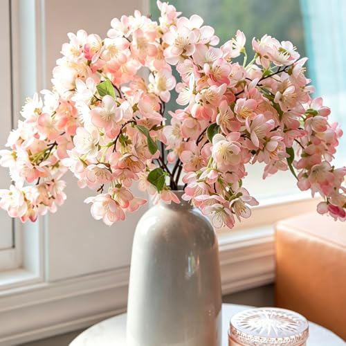 DEMIUKO Künstlich Kirschblüten Zweige Rosa Kunstblumen wie Echt, 6 Stück | 50cm Kirschblütenzweige, Künstliche Zweige, Sakura Blumen, Kirschzweige, Seidenblumen für Hochzeit Tischdeko Blumenvase Deko