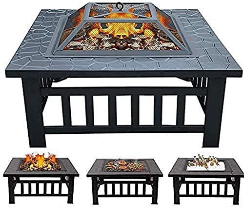SnamicE 3 in 1 braciere per Barbecue da Esterno con ripiano per griglia per Giardino, Patio, braciere in Metallo per Esterni, Tavolo Quadrato riscaldante//griglia per Barbecue co,
