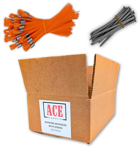 ACE Supply Orange Marking Whiskers with Stakes - Pack of 100 - Durable Marking Whisker Set - Use Survey Whiskers As Ground Markers, Construction Markers, Or Trail Markers