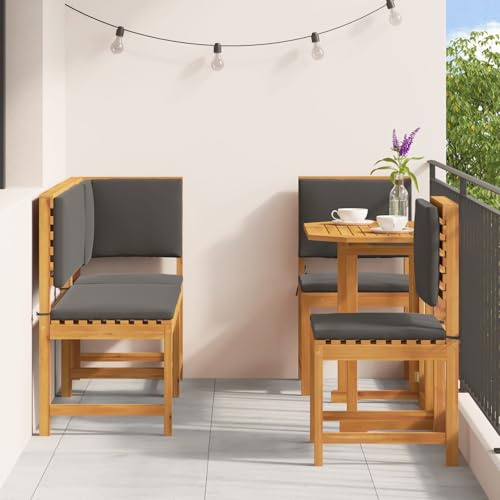 IKAYAA 5-TLG Eckbank mit Tisch und Stühle - Eckbankgruppe für Esszimmer, Sitzecke, Essecke, Balkonmöbel Set Akazienholz, Lounge Set Balkon, Gartenmöbel Sitzgruppe mit Kissen, Anthrazit