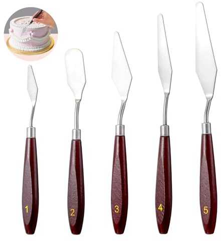 XLIUAX 5 Pcs Cake Spatula, Stainless Steel Icing Spatula, Cake Cream Spatulas, Art Painting Palette knives for Cakes Fondant Chocolate Baking Pastry Tools