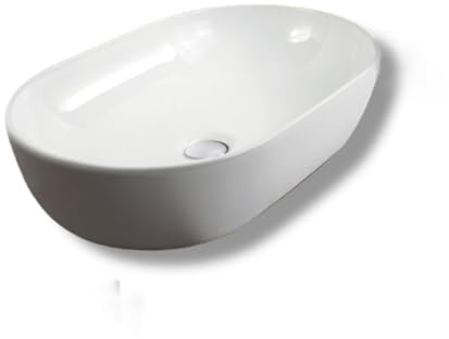 Lavabo da Appoggio in Ceramica Bianca - Design Moderno Ovale 54 x 36 cm - Lavandino d’appoggio per Bagno Elegante e Minimalista Lavabo REM Ellipse
