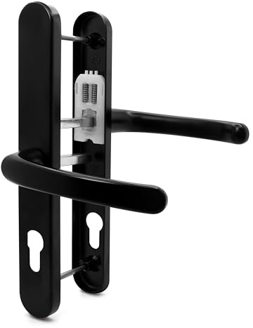 TSS UPVC Door Handle Pair Set with Offset Levers, 92/62mm PZ Centres (Internal = 92mm / External 62mm), Sprung, 200mm Screw to Screw, Backplate 250mm x 34mm (Black)